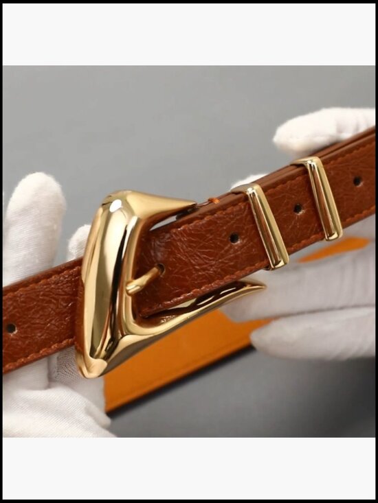 Faux Leather Belt with Silver Buckle for Women